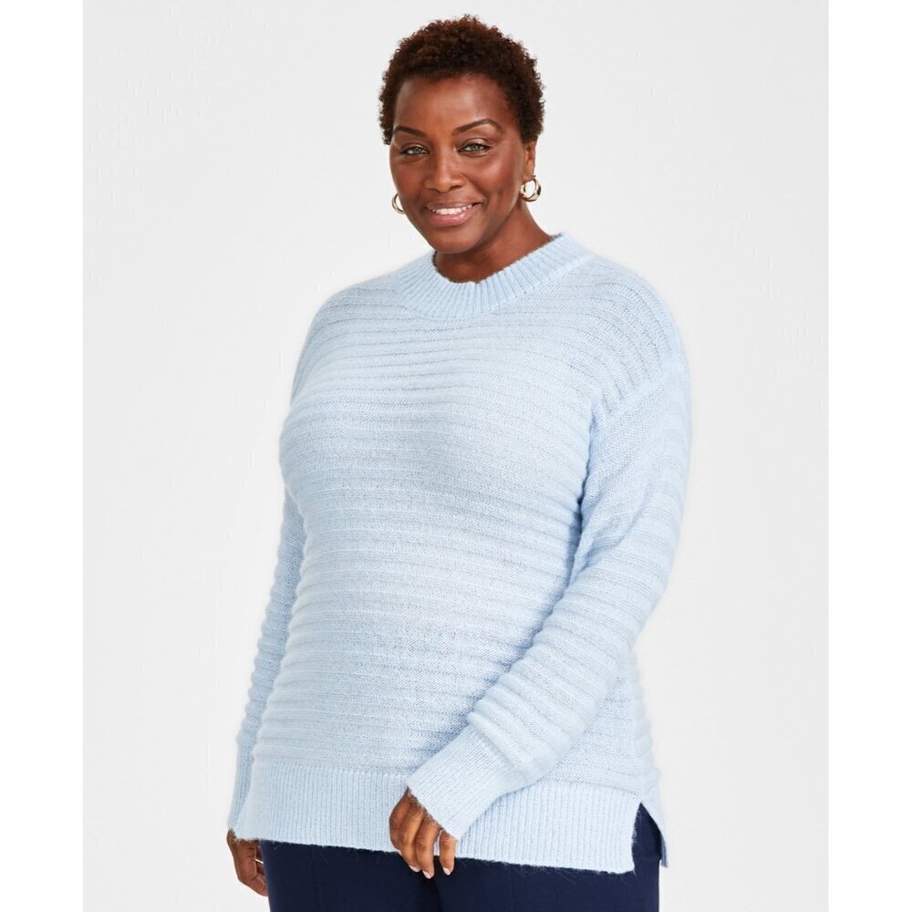 Style & Co Womens Plus Size 4X Striped Tunic Sweater in Frozen Blue $59 SW3